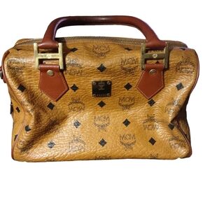 Authentic MCM Vintage Visetos Leather 2Way Hand Boston Bag Purse